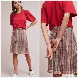 Maeve by Anthropologie Zaira Tweed Fringe Trim A Line Knee Length Skirt Size 10